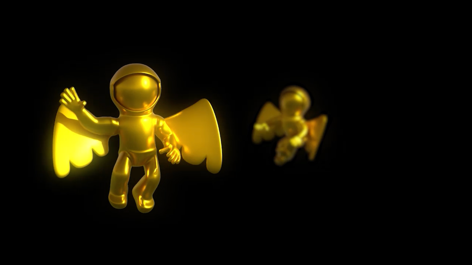 Space Angel – stylized golden 3D character in space